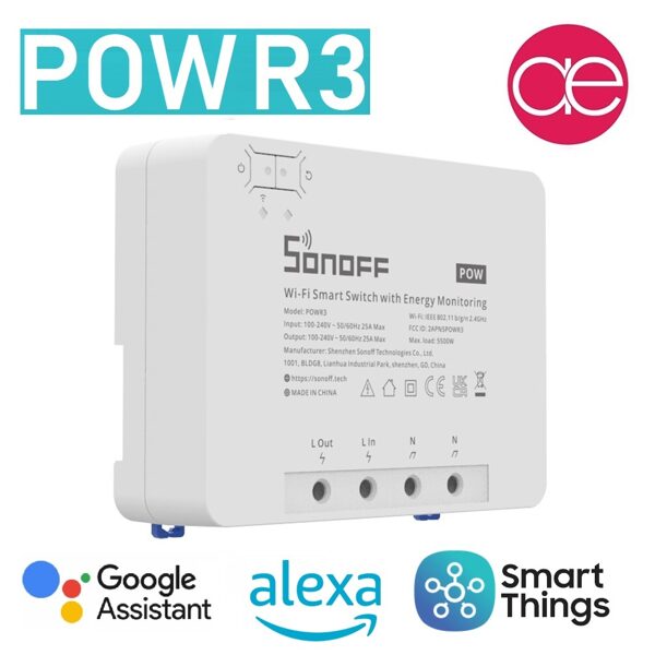 Sonoff POW R3, Wi-Fi Augstas jaudas gudrais slēdzis 25A/5500W, elektroenerģijas skaitītājs, reālā laika patēriņa monitorings