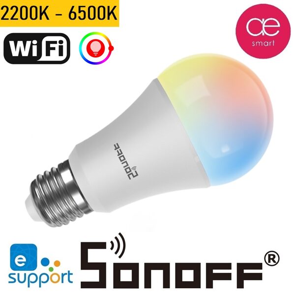 Sonoff Viedā RGB LED Spuldze B05-B-A60 - Dimējama, E27, Wi-Fi, 806Lm, 2700K-6500K, 9W